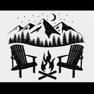Camping Fire Mountains Vinyl Graphic Auto Laptop Wall Decor Decal Bumper Sticker